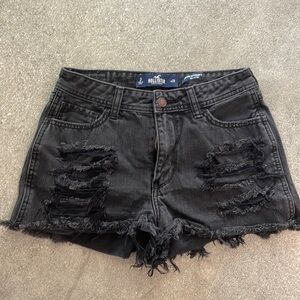 Hollister high rise boyfriend shorts. Black distressed denim.